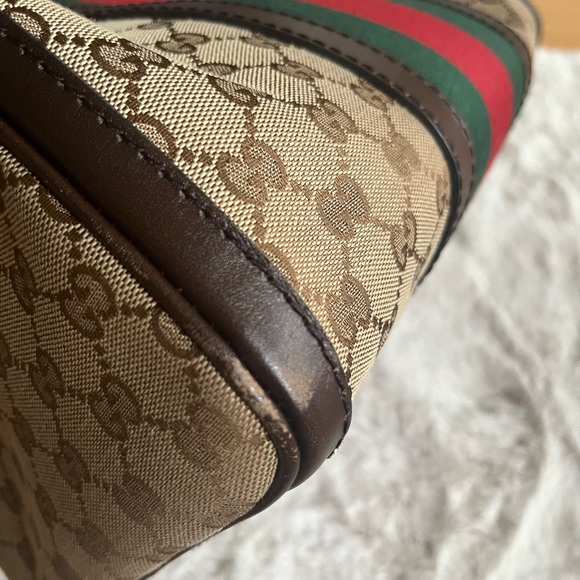 GUCCI Monogram Vintage Web Medium Boston Bag with Brown Leather - Picture 12 of 16